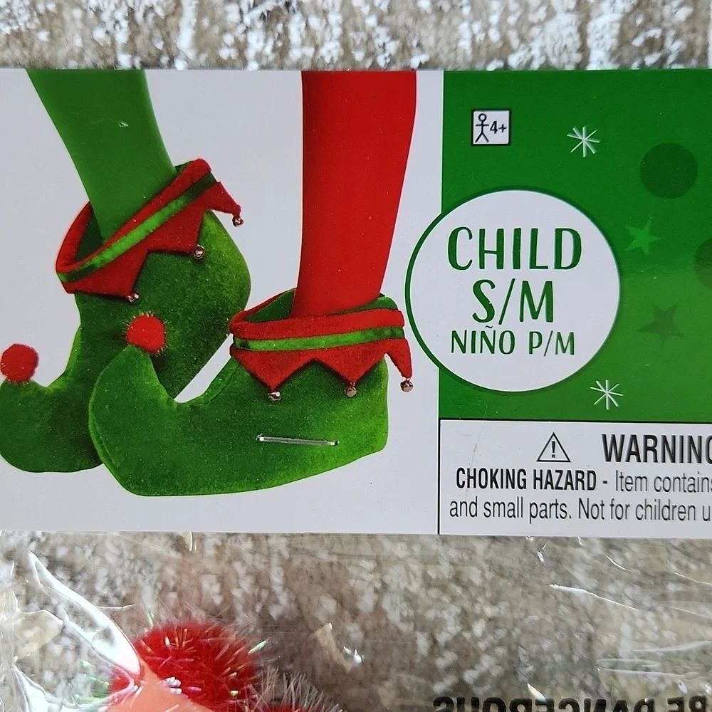 Amscan Green and Red Christmas Elf Shoes, Child S/M